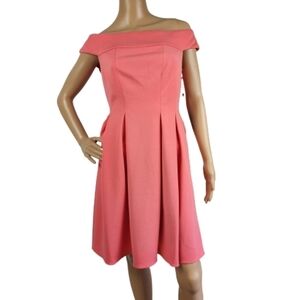 Adrianna Papell Beach Coral Knit Crepe Pleated Mini Dress Size 6 NWT